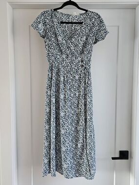 Sienna Sky Teal and White Floral Wrap Midi Dress